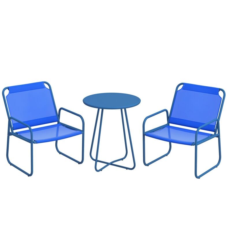 Ensemble salon de jardin 3 pcs 2 fauteuils et table ronde bleu
