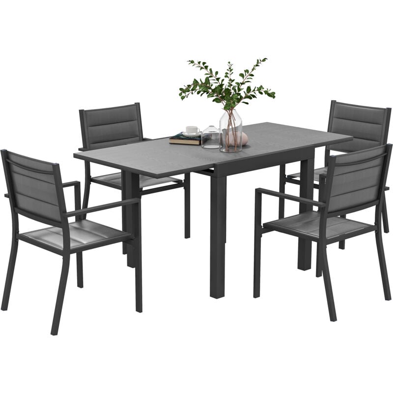 Ensemble salon de jardin 4 personnes 5 pièces table manger extensible anthracite