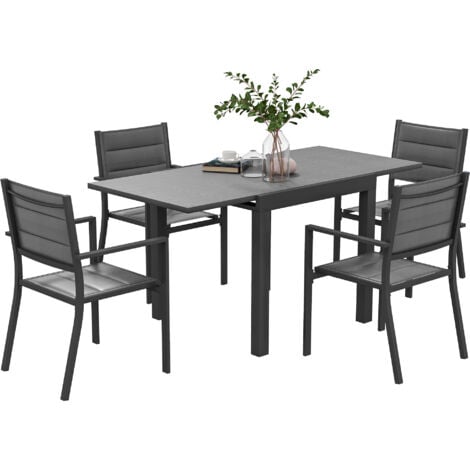 Ensemble salon de jardin 4 personnes 5 pièces table manger extensible anthracite