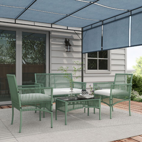Ensemble salon de jardin 4 pièces canapé 2 places 2 fauteuils 1 table basse plateau verre trempé