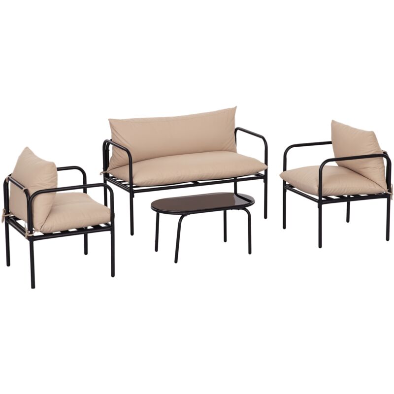 Ensemble salon de jardin 4 places 4 pièces avec coussins beige