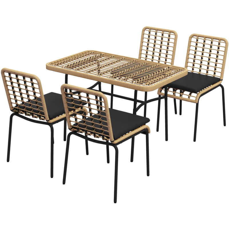 Outsunny - Ensemble salon de jardin 4 places 5 pièces style colonial coussins assise inclus