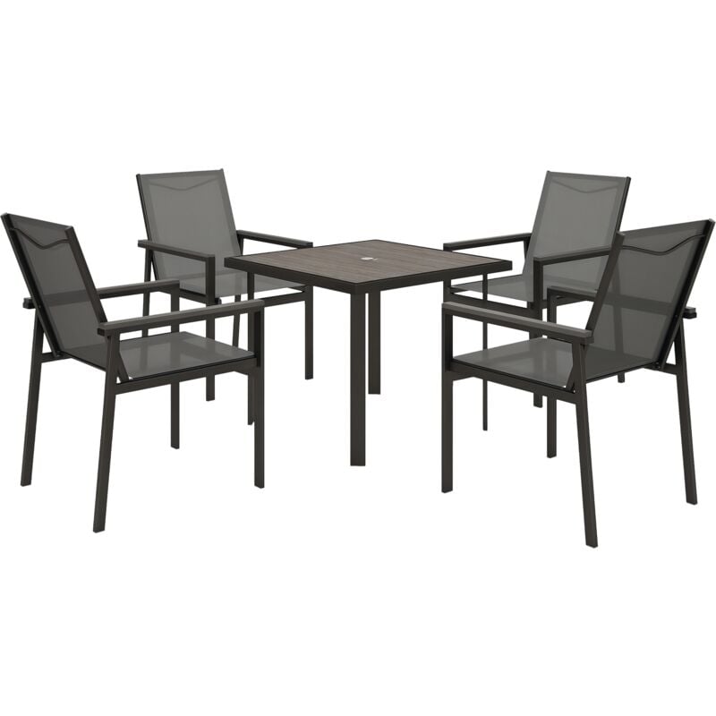 Ensemble salon de jardin 4 places 5 pièces gris