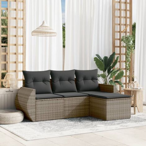 Ensemble Salon de Jardin 4 Places avec Table Basse, Résine Tressée Gris, Coussins Détachables, Modulable et Résistant aux UV pour Terrasse