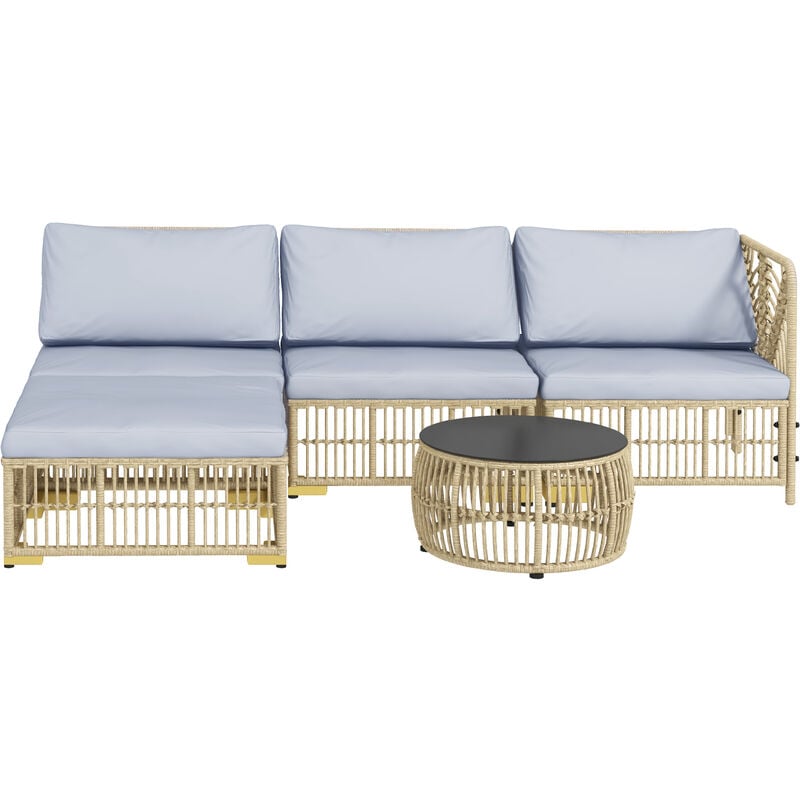 Ensemble salon de jardin 5 pièces modulables avec coussins résine