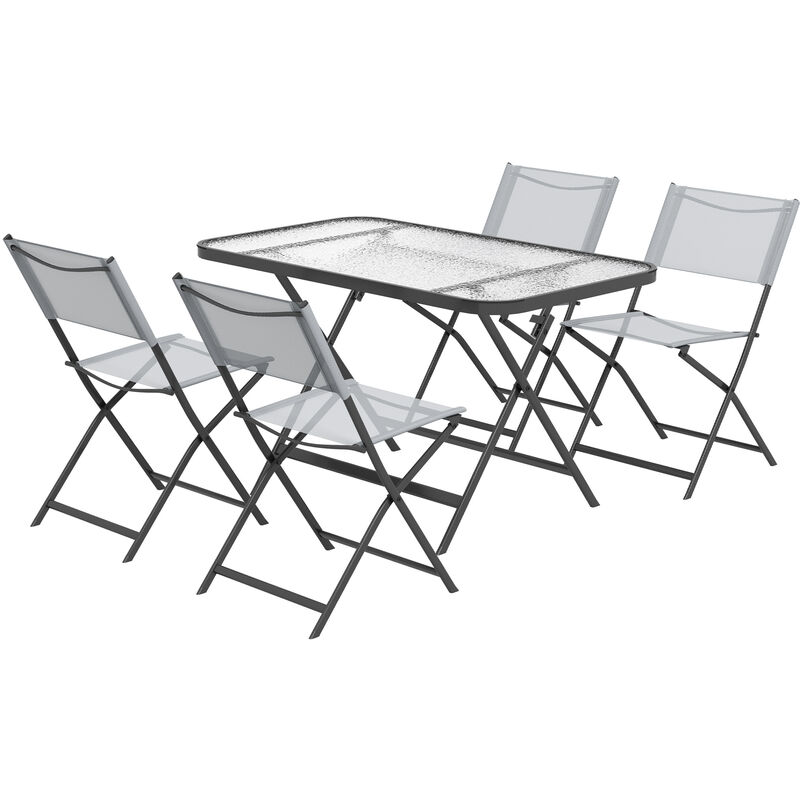 Ensemble salon de jardin 5 pièces pliables 4 chaises et table - Gris