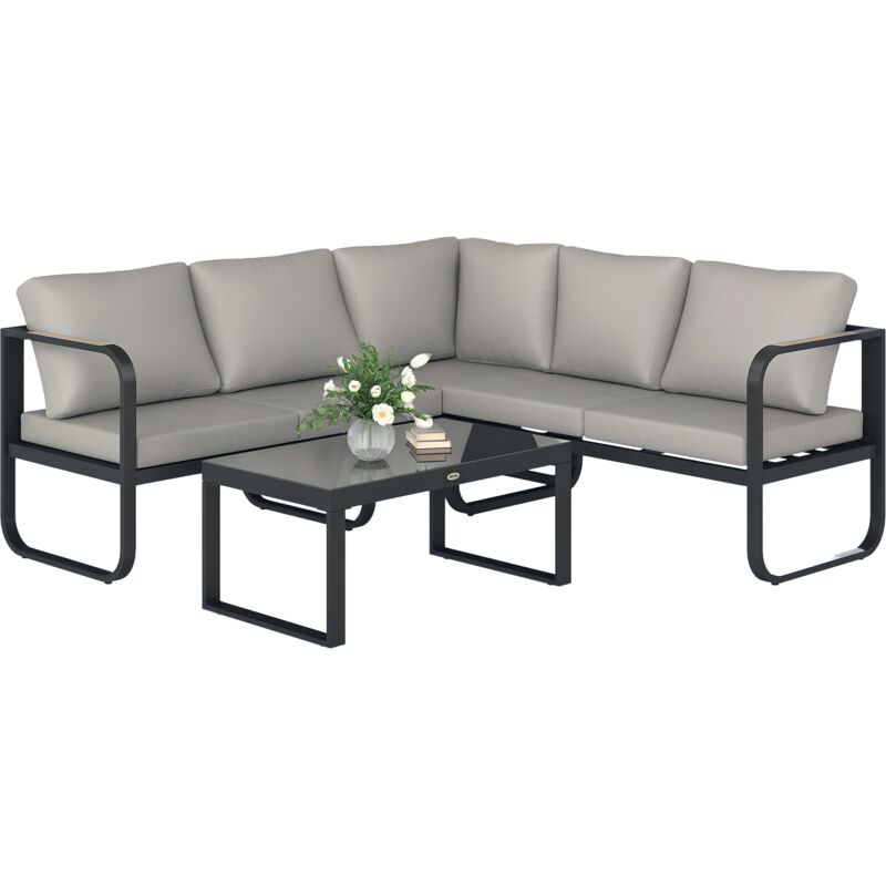 Ensemble salon de jardin 5 places 3 pièces réglable avec coussins assise dossier gris noir