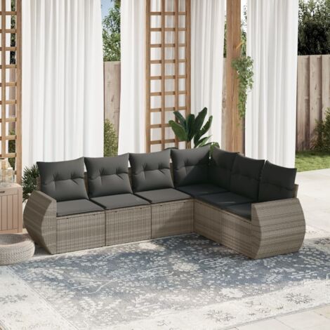 Ensemble salon de jardin 6 places en résine tressée gris clair avec coussins anthracite – Canapés modulables