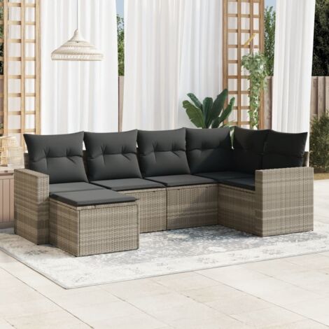 Ensemble Salon de Jardin 6 Places Gris Clair, Résine Tressée Résistante, Coussins Amovibles, Modulaire pour Terrasse
