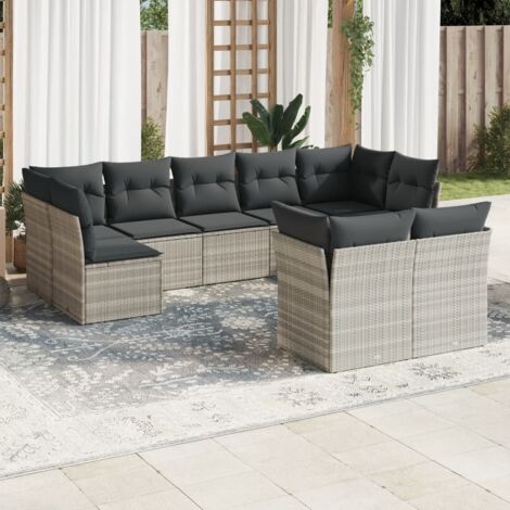 [Ensemble Salon de Jardin] [9 Pièces] en Résine Tressée Gris Clair avec Coussins Détachables