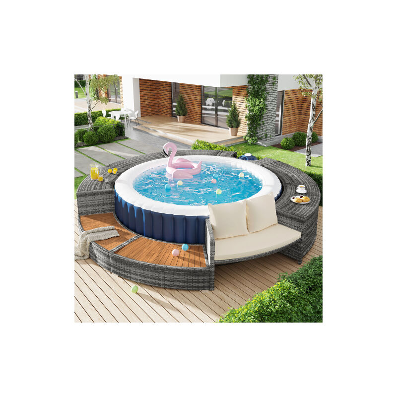 Ensemble salon de jardin avec canapé rond, ensemble de mobilier de jardin, ensemble salon pour bain à remous et piscine avec pieds réglables, y