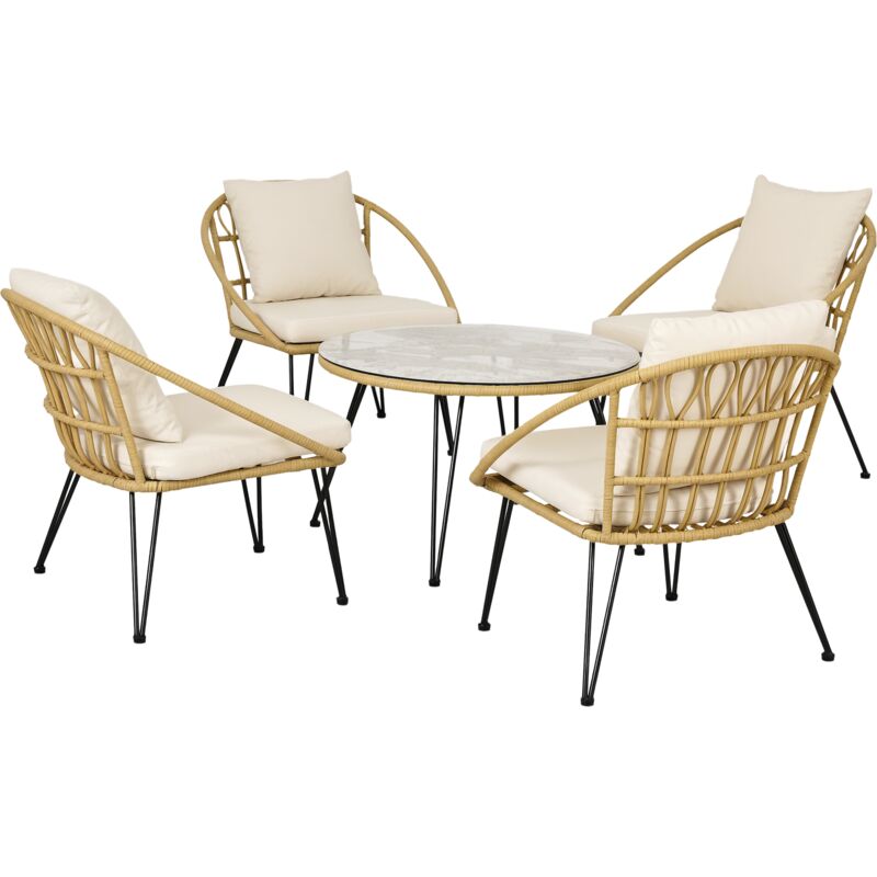 Outsunny - Ensemble salon de jardin bas style bohème 4 places 5 pcs avec coussins