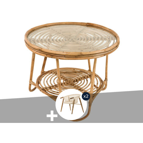 Ensemble salon de jardin bohème, 2 fauteuils en macramé + table basse - Jardiline