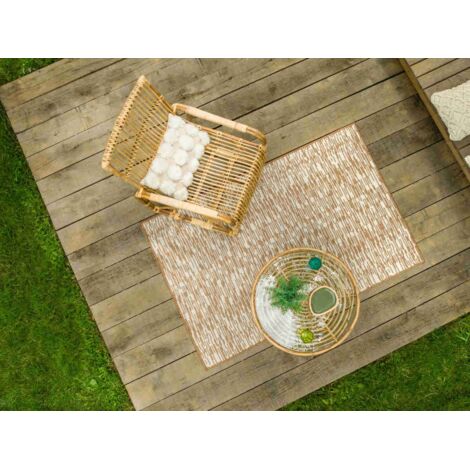 Ensemble salon de jardin bohème en rotin, fauteuil + table basse + tapis Prague - Jardiline