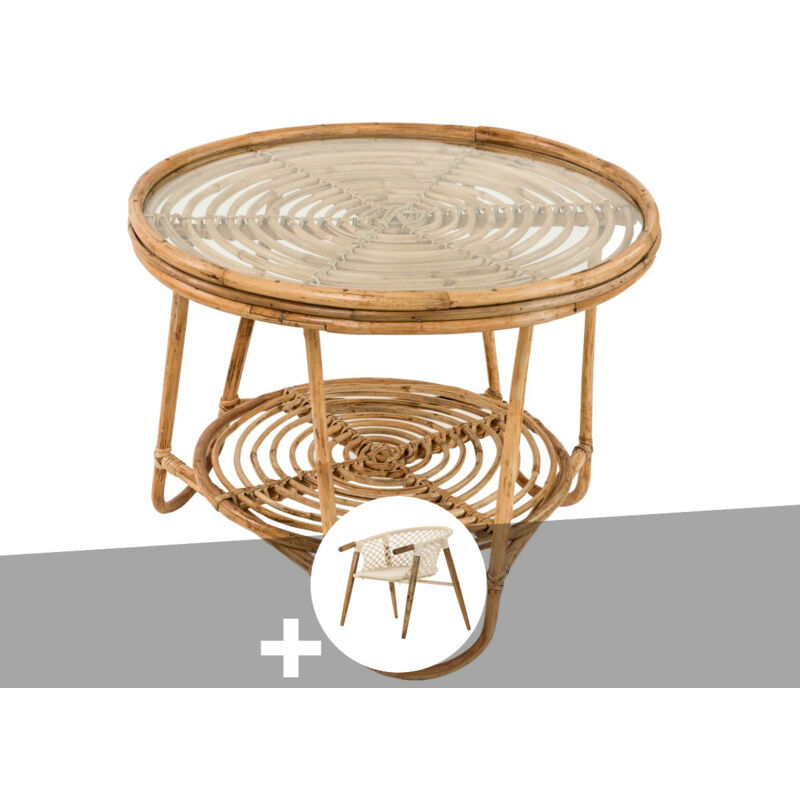 Ensemble salon de jardin bohème, fauteuil en macramé + table basse Jardiline