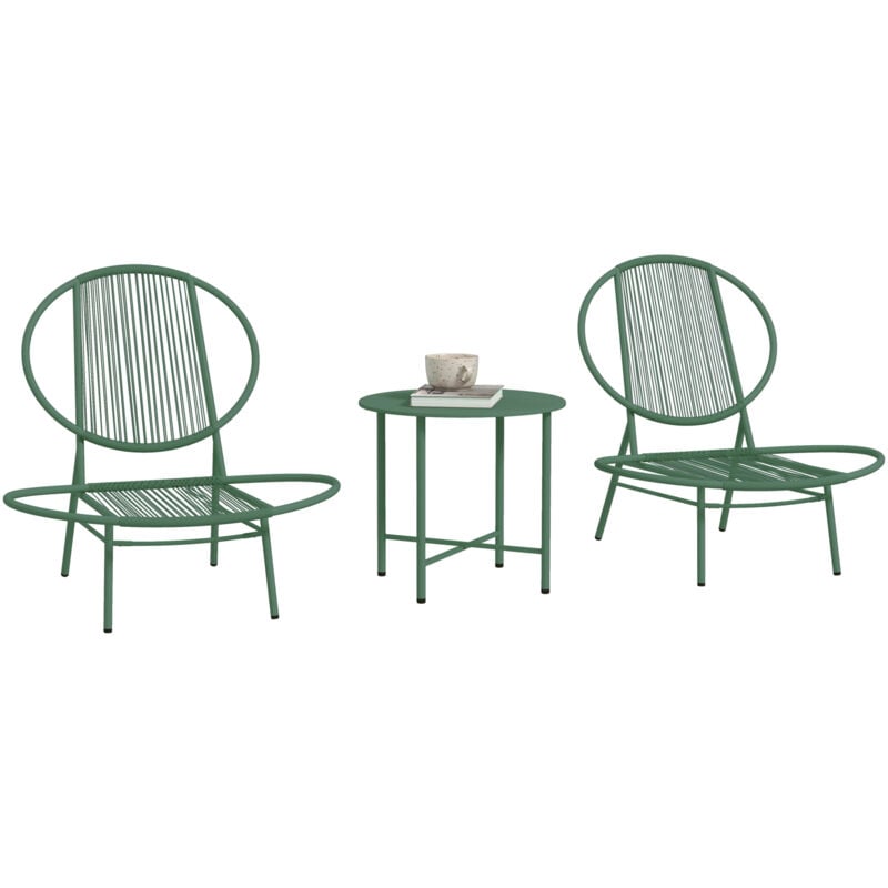 Outsunny - Ensemble salon de jardin design Acapulco 2 personnes 3 pièces acier pe filaire vert
