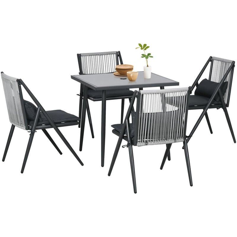 Outsunny - Ensemble salon de jardin design Acapulco 4 places 5 pièces noir alu gris