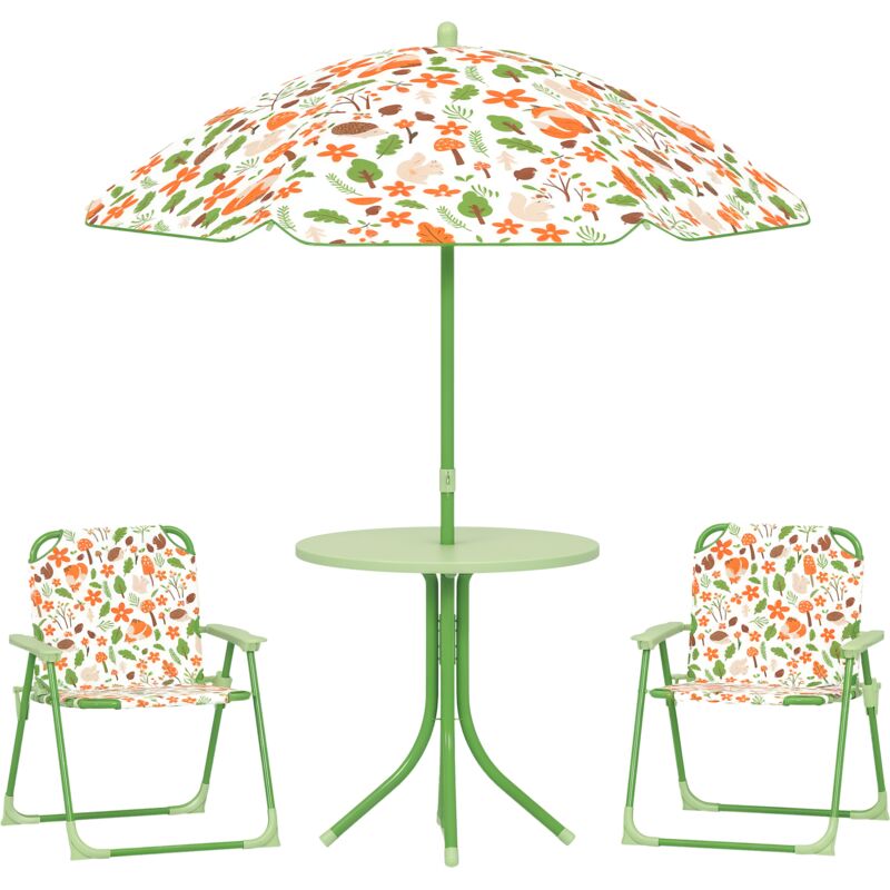 Ensemble salon de jardin enfant pliable 2 places 4 pièces motif vie de la forêt vert