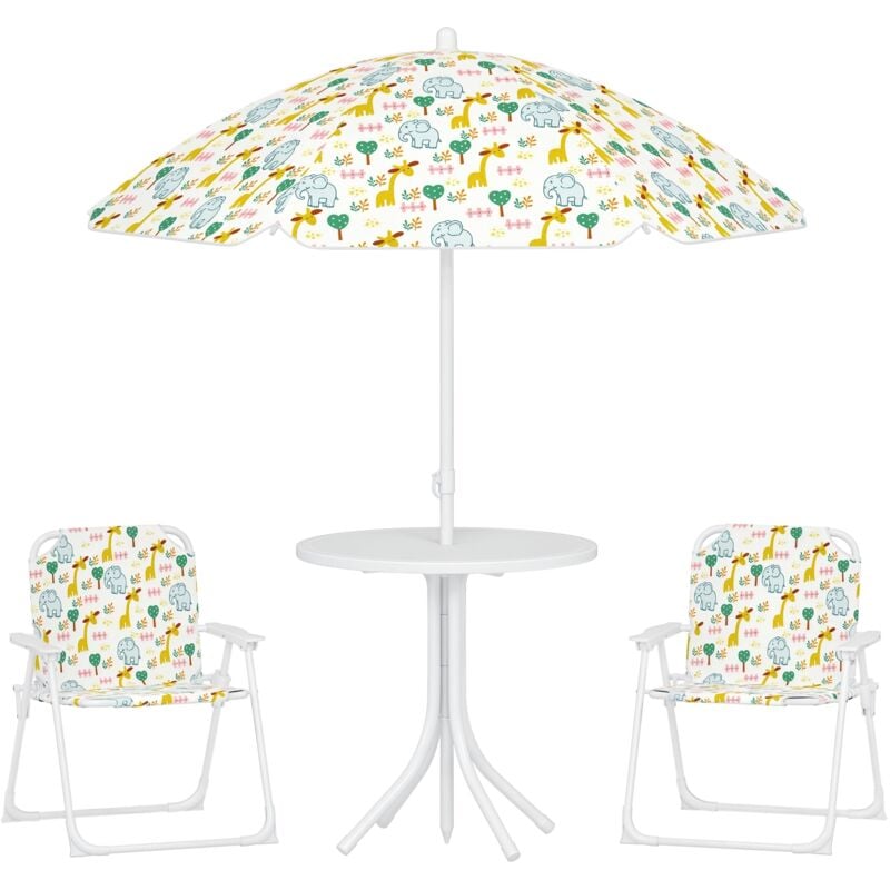 Outsunny - Ensemble salon de jardin enfant pliable 2 places 4 pièces motif vie de la savane blanc