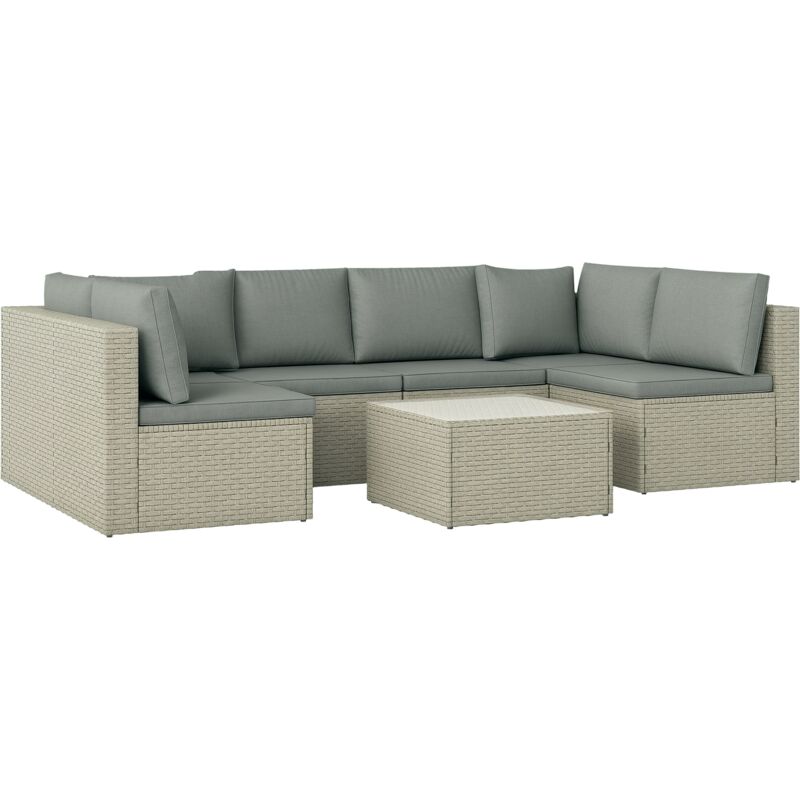 Ensemble salon de jardin modulable 6 personnes avec table basse résine tressée effet rotin gris