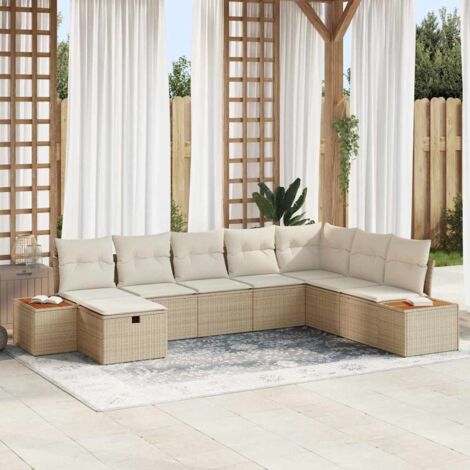 Ensemble Salon de Jardin Modulable 8 Places en Polyrotin Beige - 4 Sièges Centraux, 1 Coins, 2 Canapés, 1 Repose-Pieds