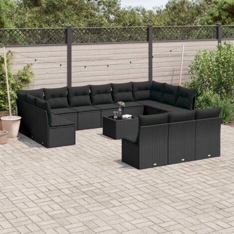 Ensemble Salon de Jardin Modulable 8 Places en Polyrotin Noir avec Coussins