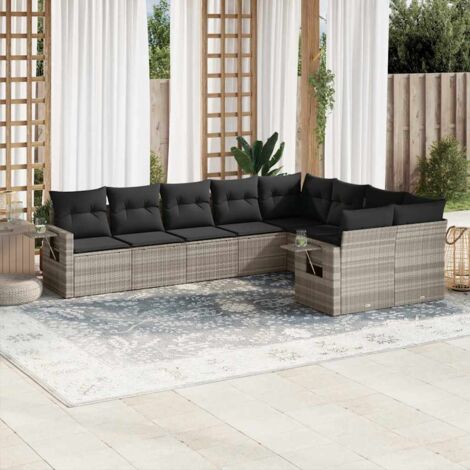 Ensemble Salon de Jardin Modulaire 9 Pièces Gris Clair Résine Tressée Poly Rotin avec Tables d'Appoint