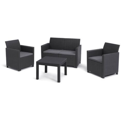Ensemble Salon de Jardin Nepean, Salon Extérieur 3 Places, Table Basse, Noir Anthracite