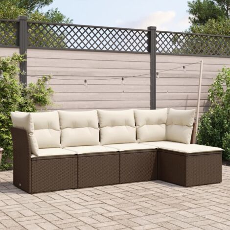 Ensemble salon de jardin résine tressée marron 5 pièces avec coussins lavables