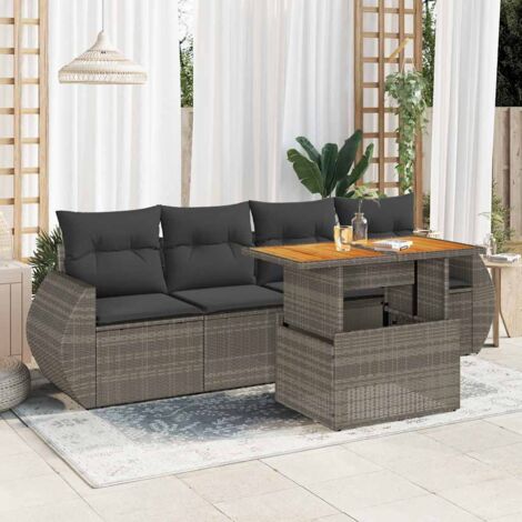 Ensemble Salon Jardin 5 Places Résine Tressée Gris avec Table Basse Hauteur Réglable et Housse Lavable