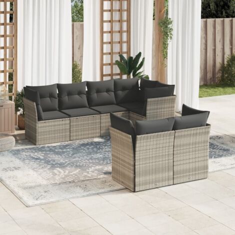 Ensemble Salon Jardin 7 Pièces Gris Clair Résine Tressée Modulaire avec Coussins Amovibles Lavables