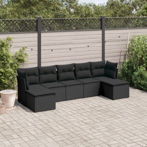 Ensemble Salon Jardin 7 Pièces Noir Résine Tressée avec Coussins - Canapés d'Extérieur Modulables 3 Sièges Centraux 2 d'Angle 2 Tabourets