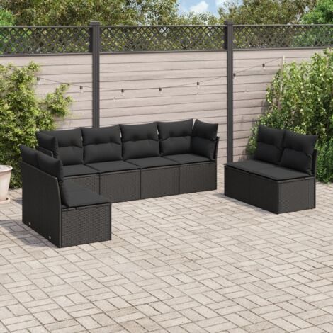 Ensemble Salon Jardin 8 Places Noir Résine Tressée avec Coussins - 2 Sièges d'Angle + 6 Centraux - Housses Lavables - Résistant aux UV
