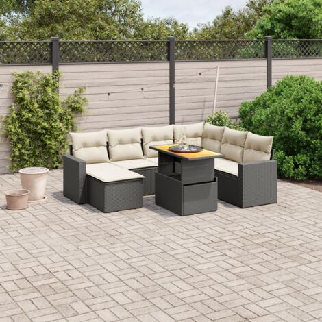 Ensemble Salon Jardin 8 Places Noir Résine Tressée avec Coussins - Table Réglable, Modulaire, Résistant aux UV