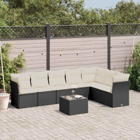 Ensemble salon jardin 8 places noir résine tressée avec table verre et rangement intégré