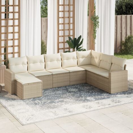 Ensemble salon jardin 8 places résine tressée beige avec coussins et rangement intégré