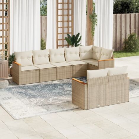 Ensemble Salon Jardin 8 Places Résine Tressée Beige avec Coussins - Stockage Intégré, Modulaire, Housses Lavables