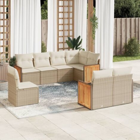 Ensemble Salon Jardin 8 Places Résine Tressée Beige avec Coussins - Stockage Modulaire et Housse Lavable