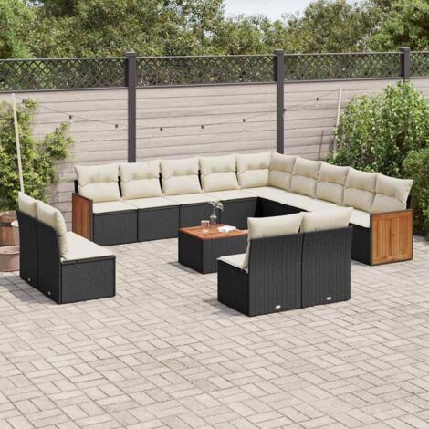 Ensemble Salon Jardin Modulable 6 Pièces Noir Polyrotin avec Coussins