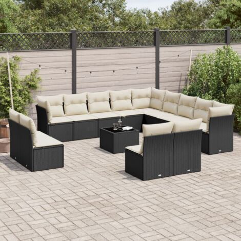Ensemble Salon Jardin Modulable 9 Pièces Noir Polyrotin avec Table Réglable et Coussins