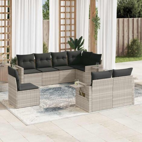 Ensemble Salon Jardin Modulaire 8 Pièces  Résine Tressée Gris Clair  Mobilier Extérieur avec Coussins Détachables et Tables Accoudoir
