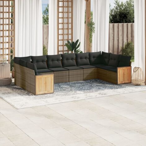 Ensemble salon jardin modulaire avec coffres résine tressée et 10 coussins gris lavables
