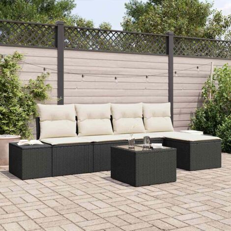 Ensemble Salon Jardin Noir Résine Tressée - Canapés Modulaires avec Coussins 14 Pièces, Acacia