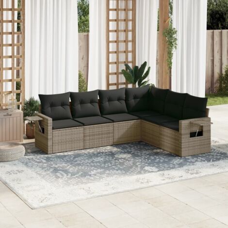 Ensemble Salon Jardin Résine Tressée 6 Places Gris avec Coussins Amovibles