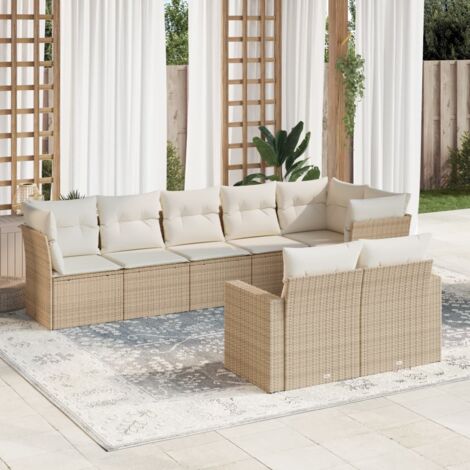 Ensemble Salon Jardin Résine Tressée Beige 8 Places avec Coussins - 8 Pièces Modulable Confortable Housse Lavable
