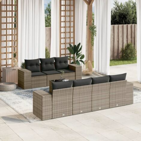 Ensemble Salon Jardin Résine Tressée Gris avec Coussins  Table Verre  Stockage Intégré  Conception Modulaire  Dimensions sur Mesure