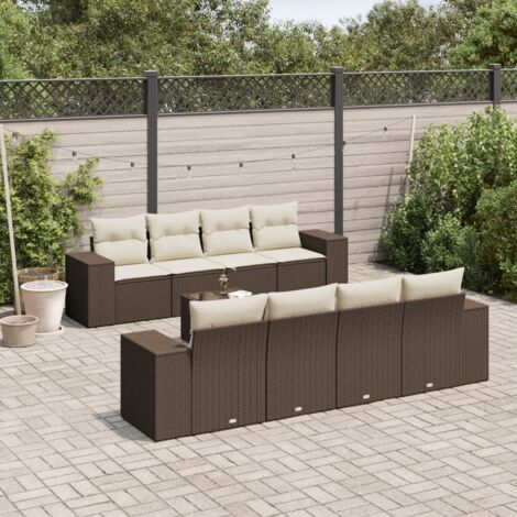 Ensemble Salon Jardin Résine Tressée Marron 9 Pièces - 4 Fauteuils, 4 Chaises avec Rangement et Table en Verre Trempé
