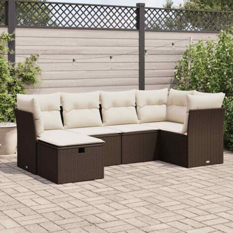 Ensemble salon jardin résine tressée marron avec 6 coussins, sièges modulables et rangement étanche