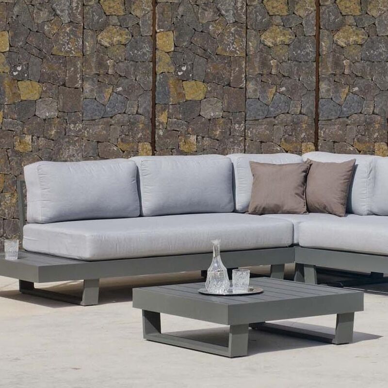 Hevea - Salon de jardin en aluminium canapé d'angle Anastacia Anthracite