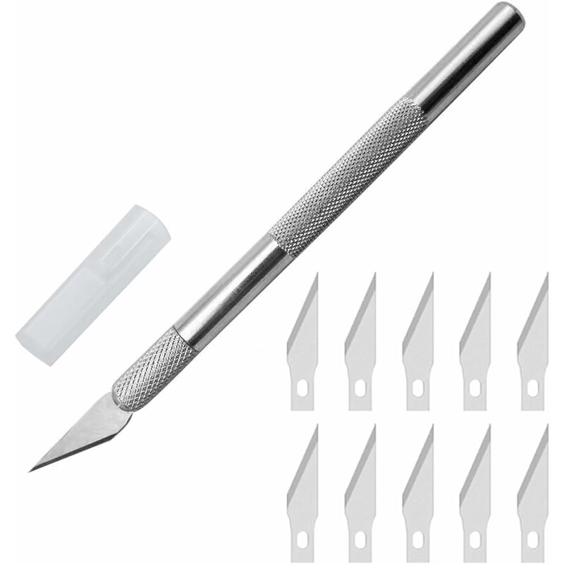 Ensemble Scalpel, Precision Cutter Scalpel avec 10 lames, Couteau pour Loisirs Créatifs, Cutter de précisioncouteau artisanal pour l'artisanat